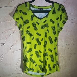 Cupio Green Pineapple Top Short Sleeve Blouse M